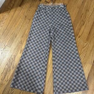 Lena Gabrielle Sz 8 Wide- Leg Flared Brown Checkered Pants Minimalist Preppy